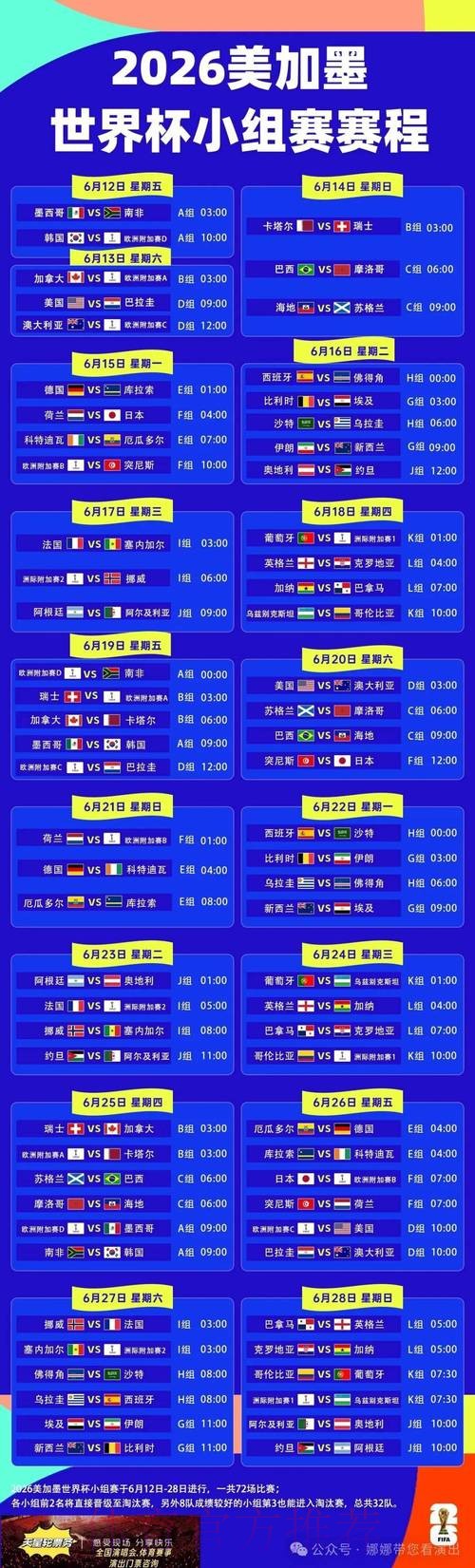 2026世界杯赛程完整版最新时间表免费观看